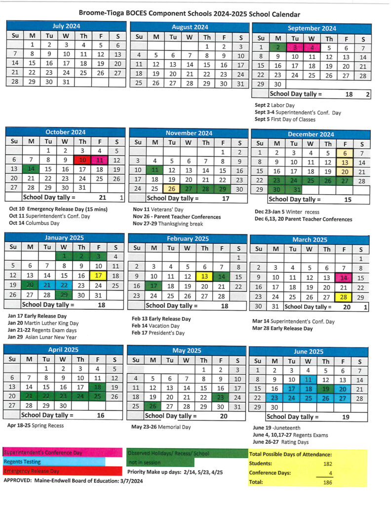 2024 2025 Calendar Maine Endwell Central School District