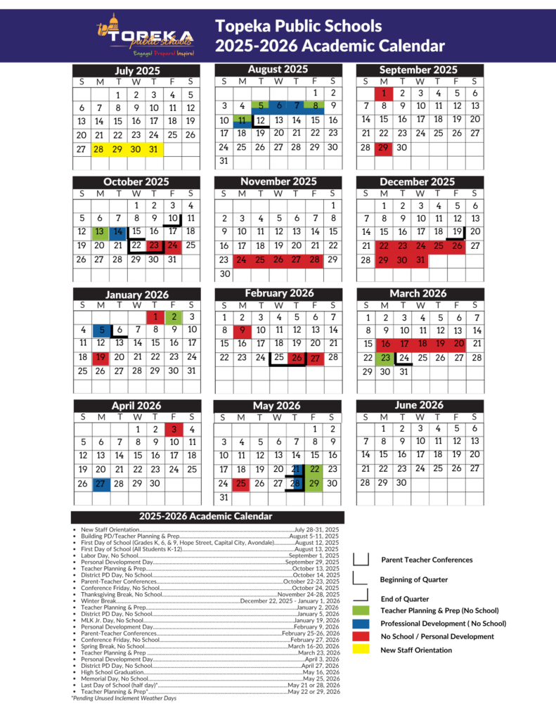 2025 2026 Academic Calendar Topeka Public Schools 2025 2026 Academic Calendar Topeka Public Schools