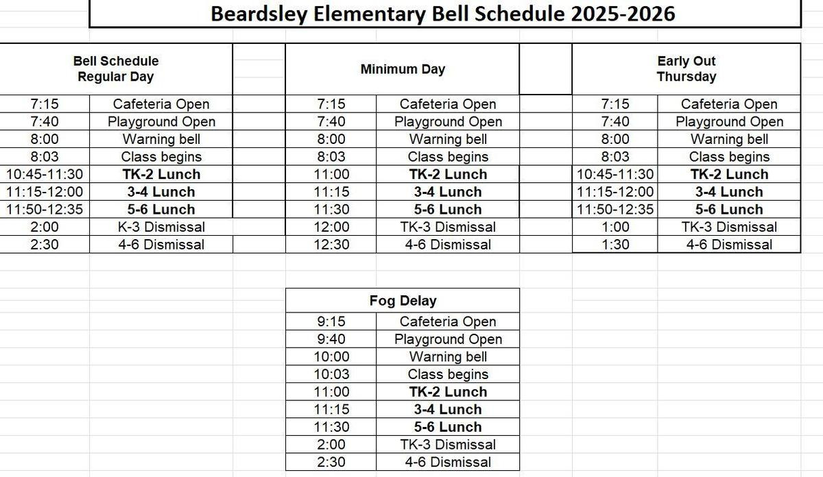 2025 2026 Bell Schedules Beardsley School District