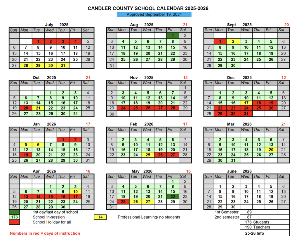 2025 2026 Candler County Schools Calendar Metter High School