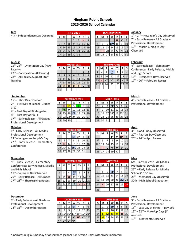 2025 2026 School Calendar Hingham High School