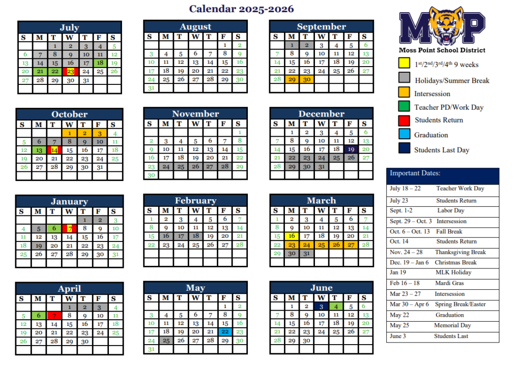 2025 2026 School Calendar Moss Point High School