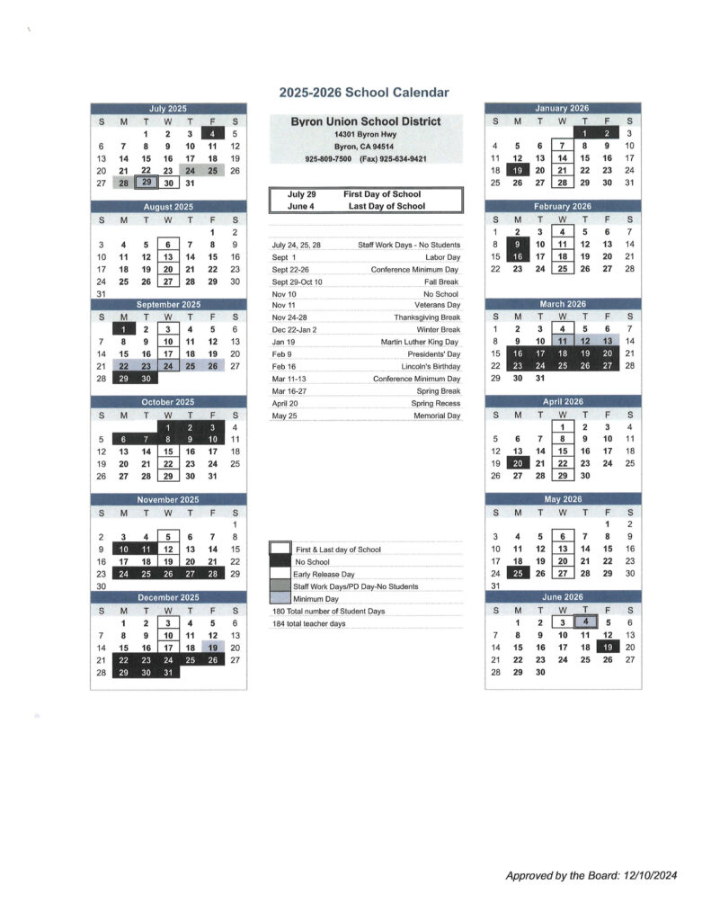 2025 2026 School Calendar Timber Point Elementary School