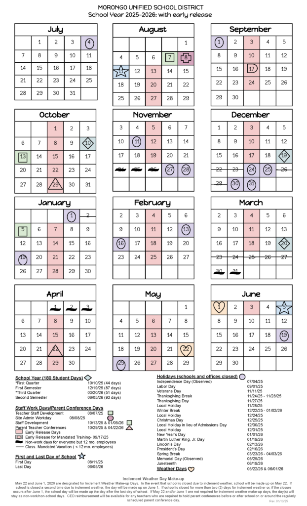 2025 2026 School Year Calendar Now Available Palm Vista Elementary School