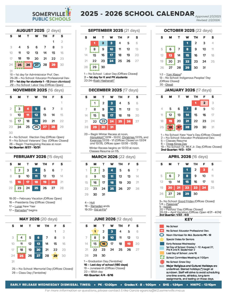 2025 2026 School Year Calendar Somerville Public Schools