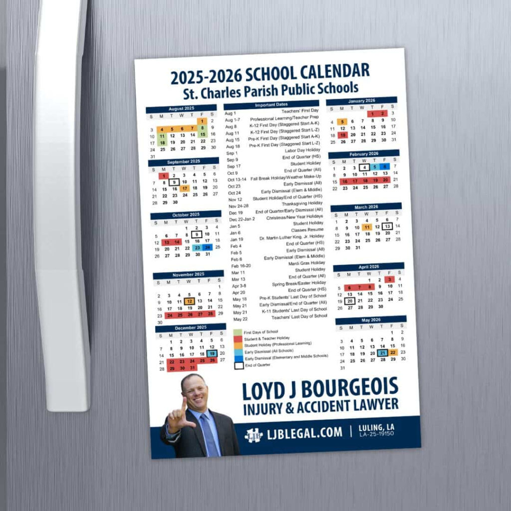 2025 2026 St Charles Parish Public Schools Calendar Magnet Loyd J Bourgeois