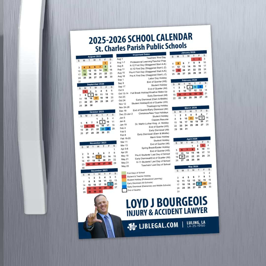 2025 2026 St Charles Parish Public Schools Calendar Magnet Loyd J Bourgeois