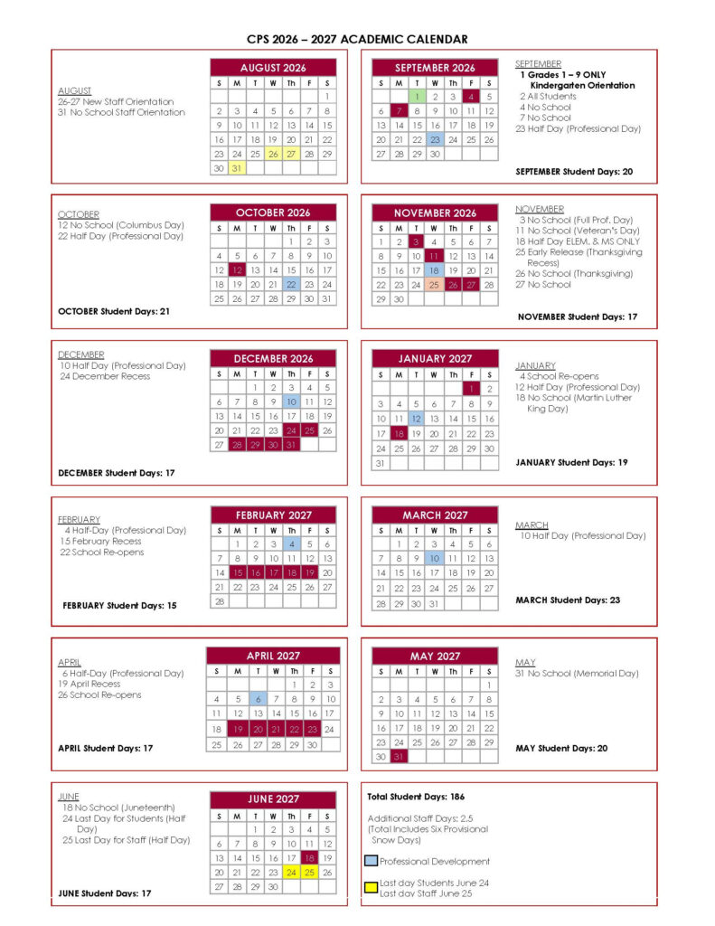 2025 26 Calendar Chelmsford Public Schools