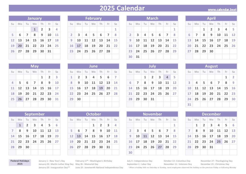 2025 Calendar With Holidays US Federal Holidays 2025 Calendar With Holidays US Federal Holidays
