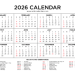 2026 Calendar Printable Free PDF With Holidays