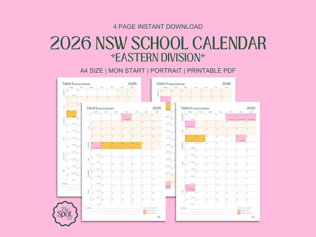 2026 New South Wales eastern Division School Calendar Term Planner For Students Teachers Parents A4 Portrait Printable PDF Etsy Israel
