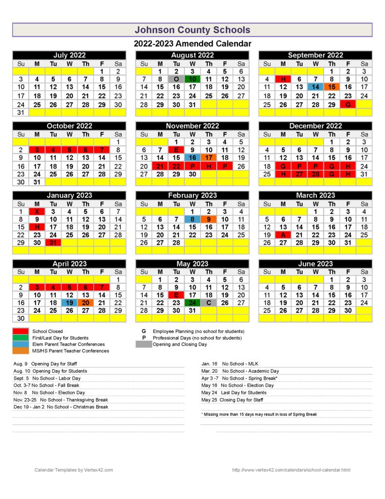22 23 Amended School Calendar Highland Elementary School