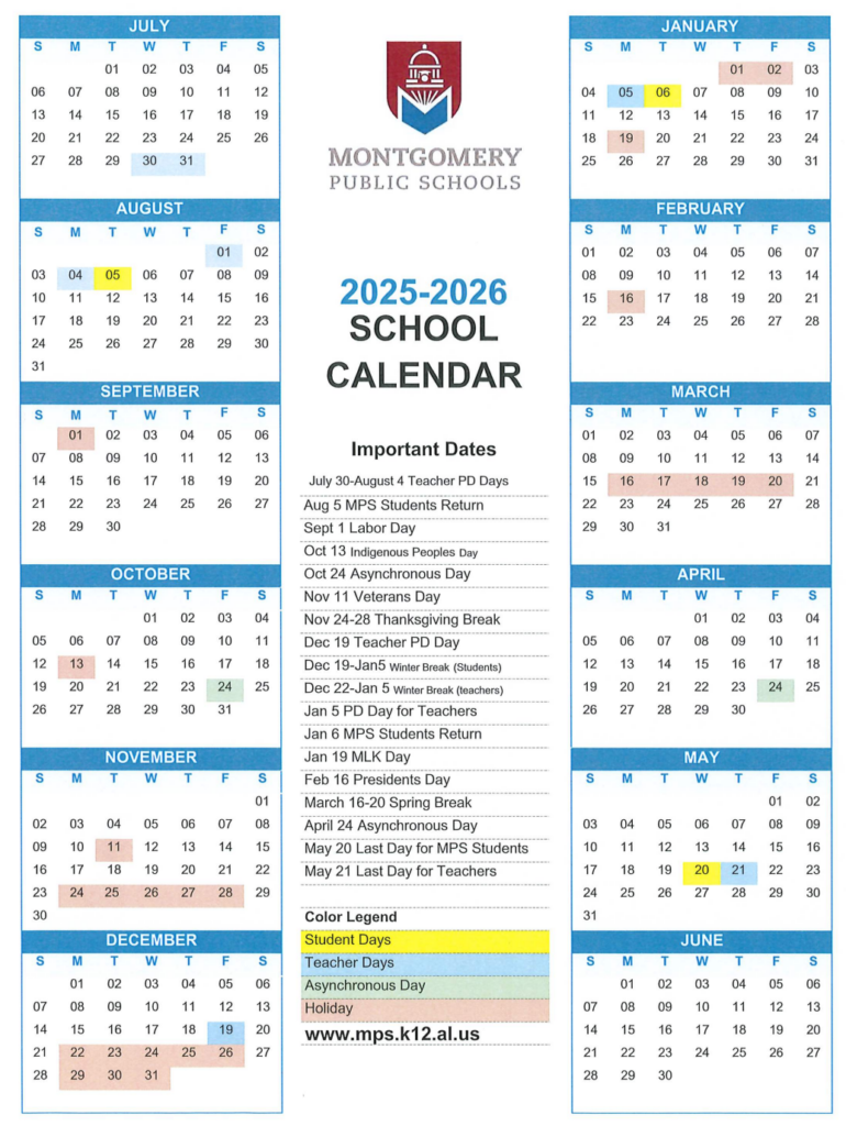 25 26 MPS School Calendar Pintlala Elementary School
