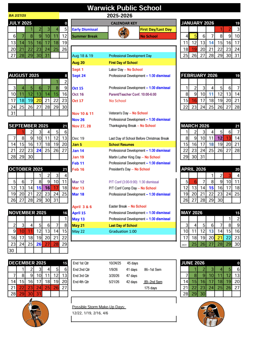 25 26 School Calendar Warwick Public Schools
