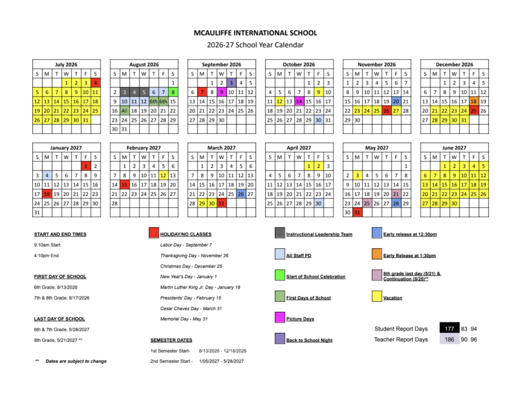 26 27 McAuliffe Calendar McAuliffe International School 26 27 McAuliffe Calendar McAuliffe International School