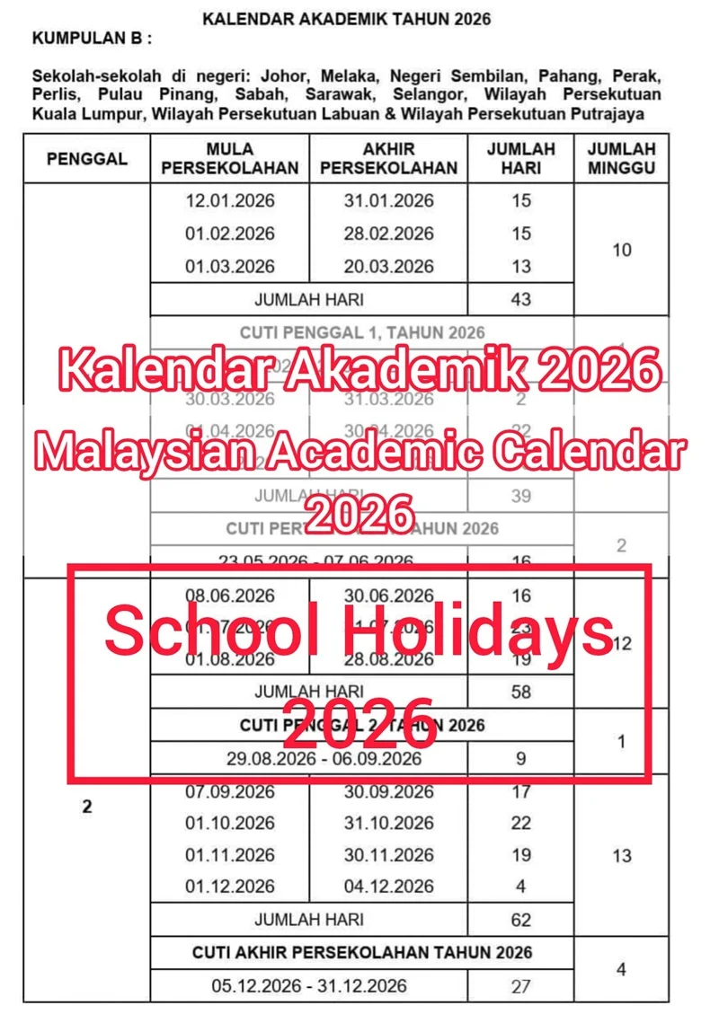 Academic Calendar And School Holidays 2026 For Malaysian Students Tekkaus Malaysia Lifestyle Blogger Influencer