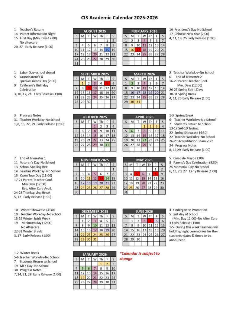 Academic Calendar California International School Rocklin California International School