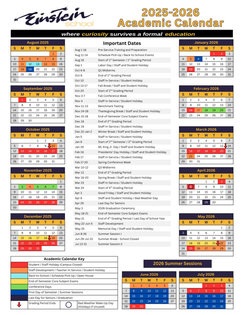 Academic Calendar The Einstein School