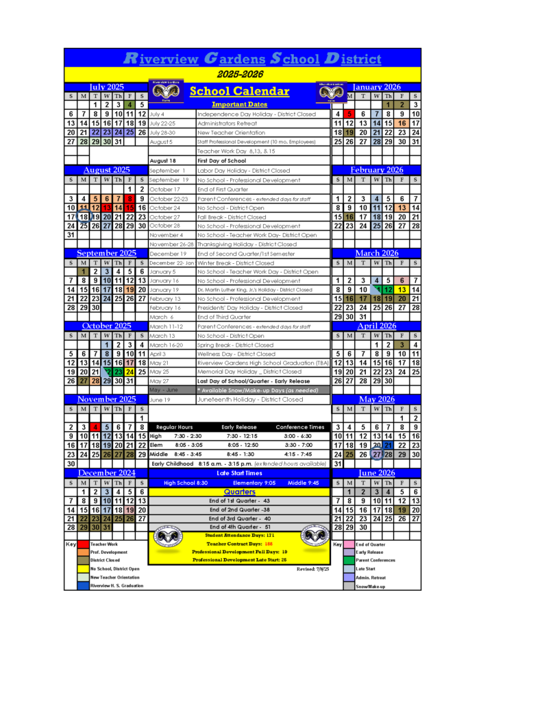 Academic Calendars Riverview Gardens School District