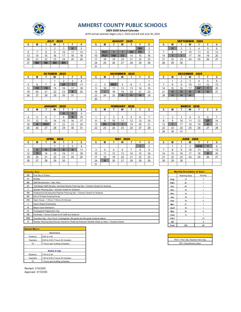 Amherst County Va Public Schools Calendar 25 26 Revised PDF EduCounty Amherst County Va Public Schools Calendar 25 26 Revised PDF EduCounty