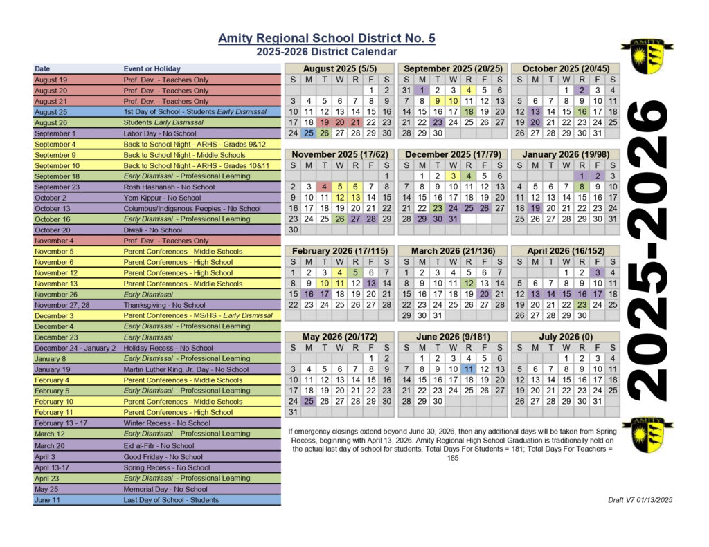 Amity Regional School Calendar CT 25 26 Revised pdf EduCounty