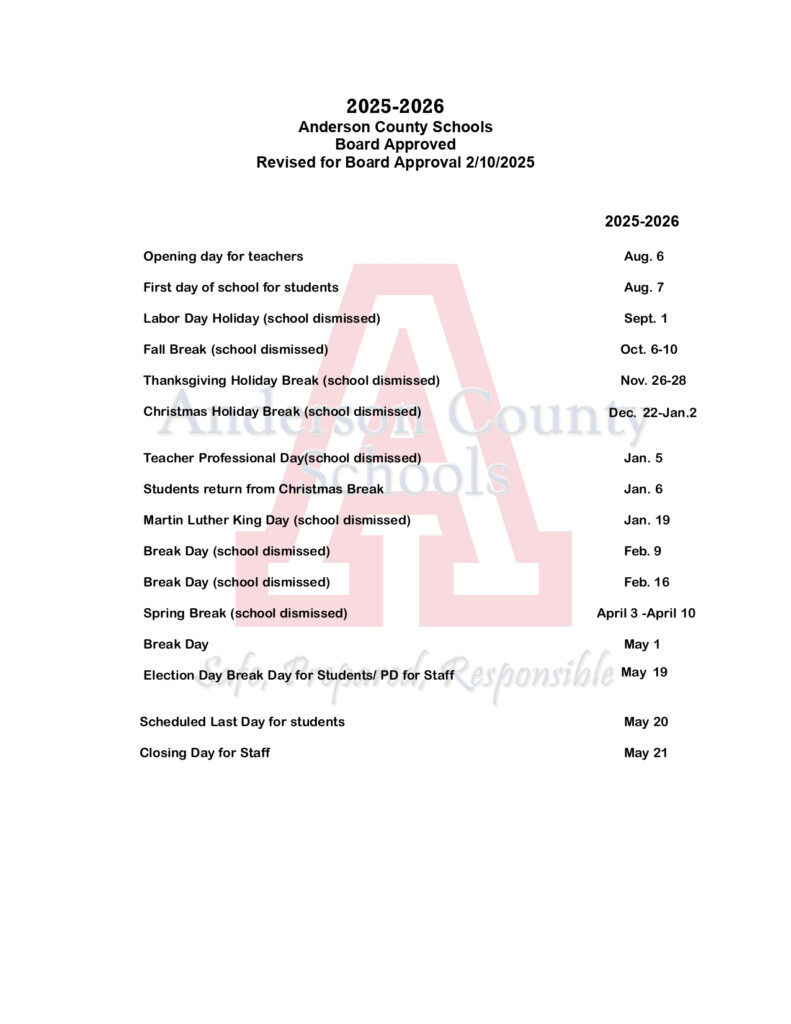 Anderson County Public Schools Ky Calendar 25 26 Revised PDF EduCounty