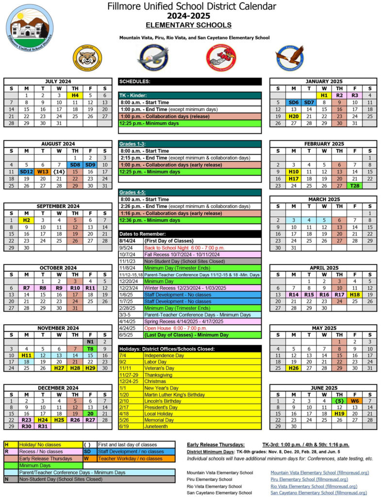 Annual Calendar 2024 25 School Year English Spanish About Us Mountain Vista Elementary School