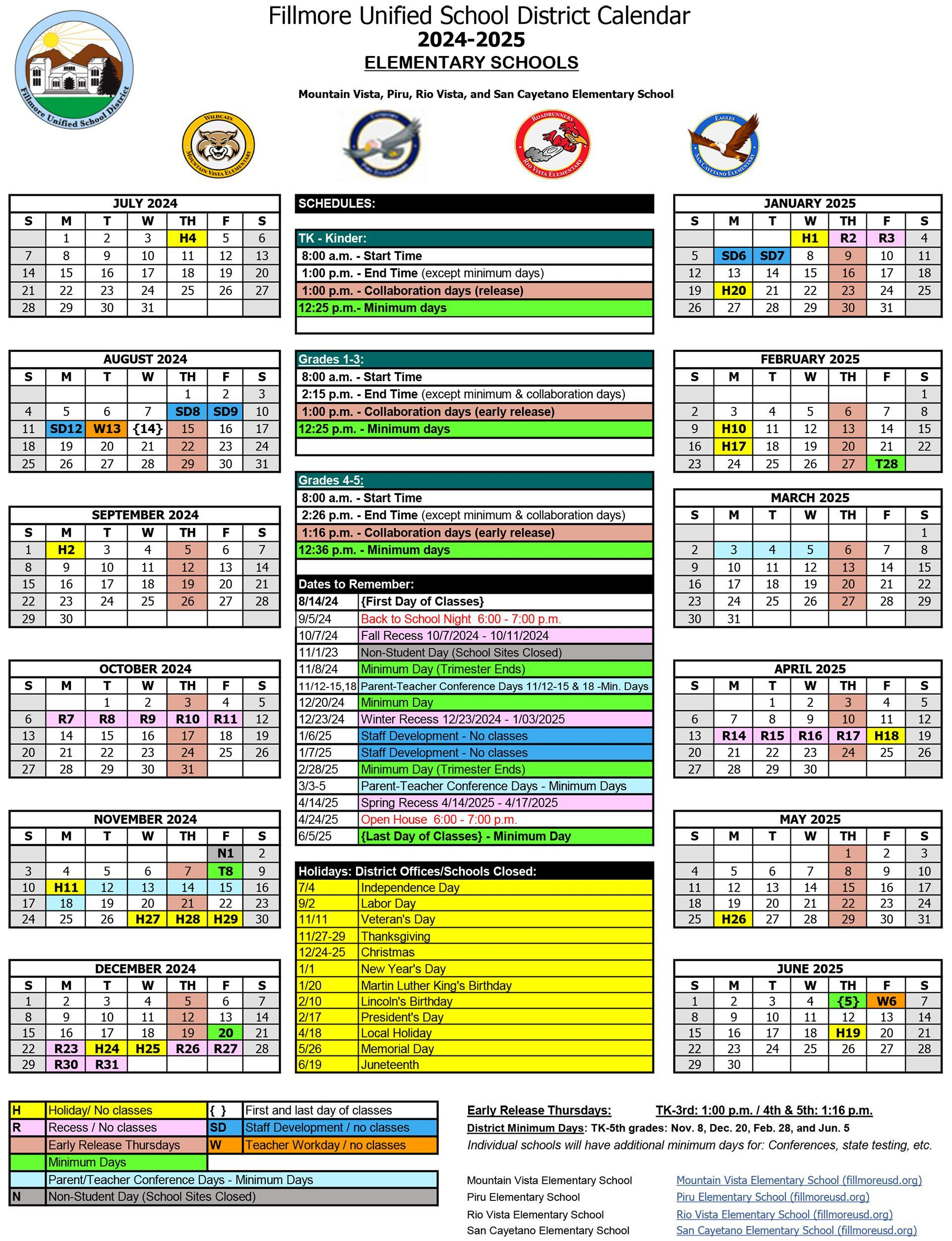 Annual Calendar 2024 25 School Year English Spanish About Us Mountain Vista Elementary School