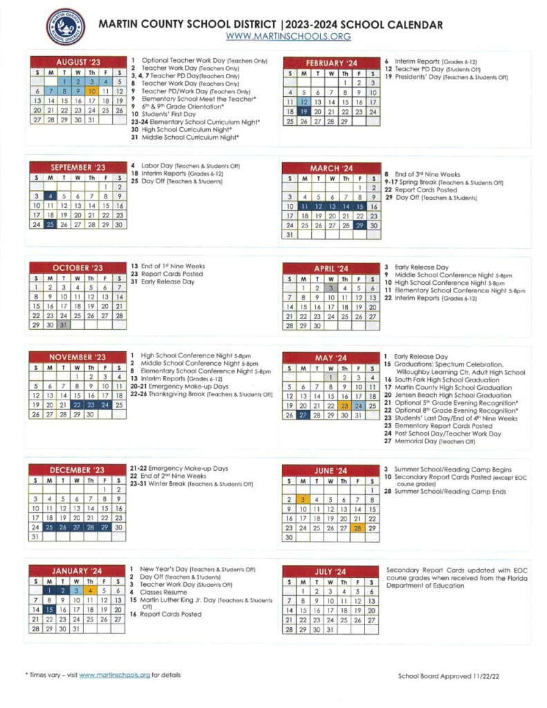 Approved 2023 2024 School Year Calendar Willoughby Learning Center