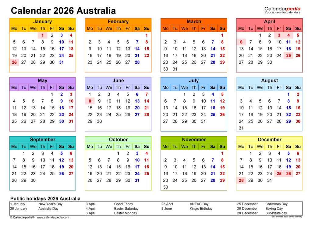 Australia Calendar 2026 Free Printable PDF Templates Australia Calendar 2026 Free Printable PDF Templates
