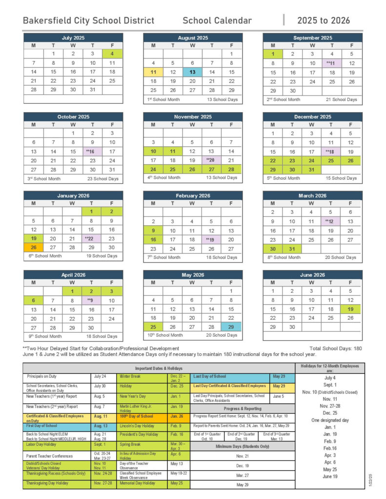 Bakersfield City Schools Calendar 2025 2026 Download