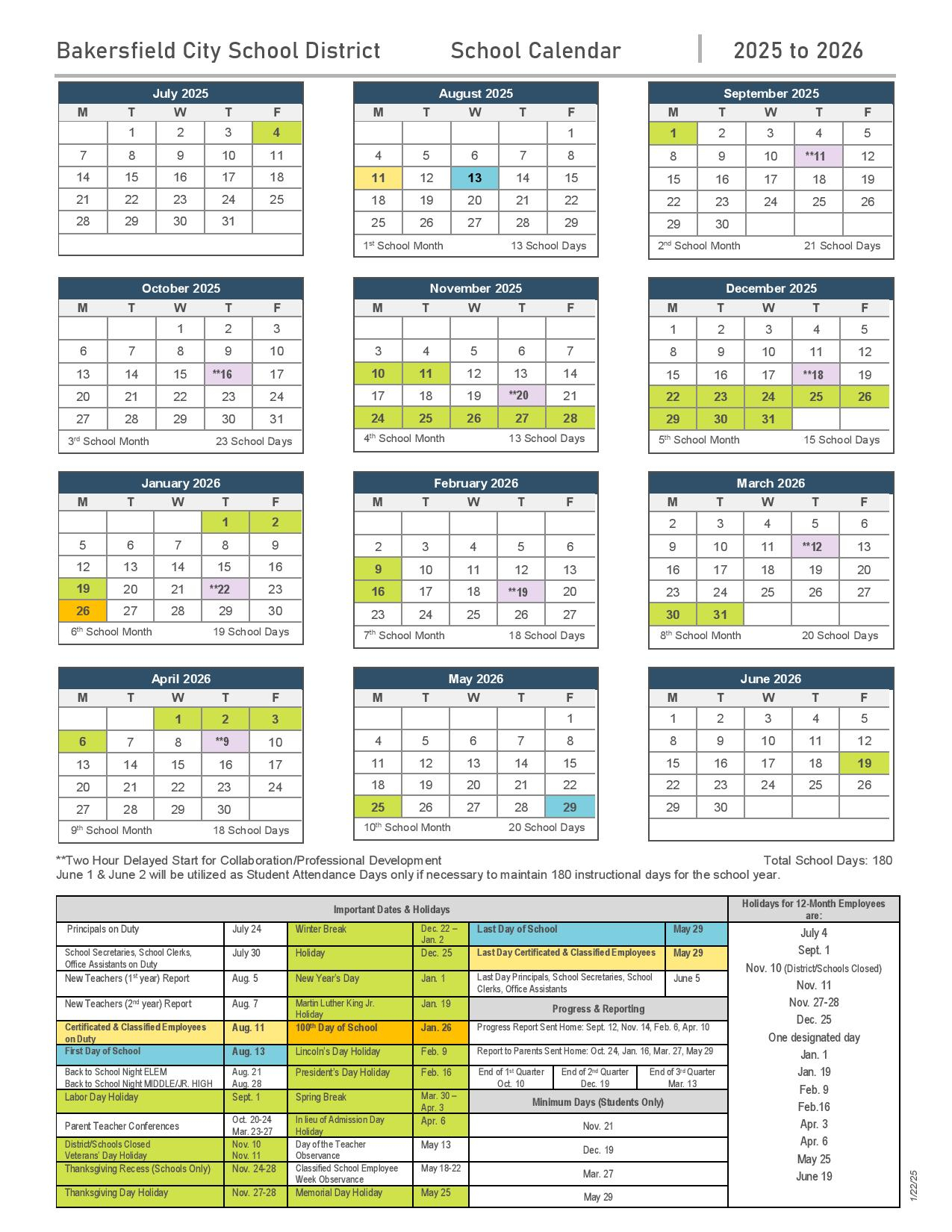 Bakersfield City Schools Calendar 2025 2026 Download