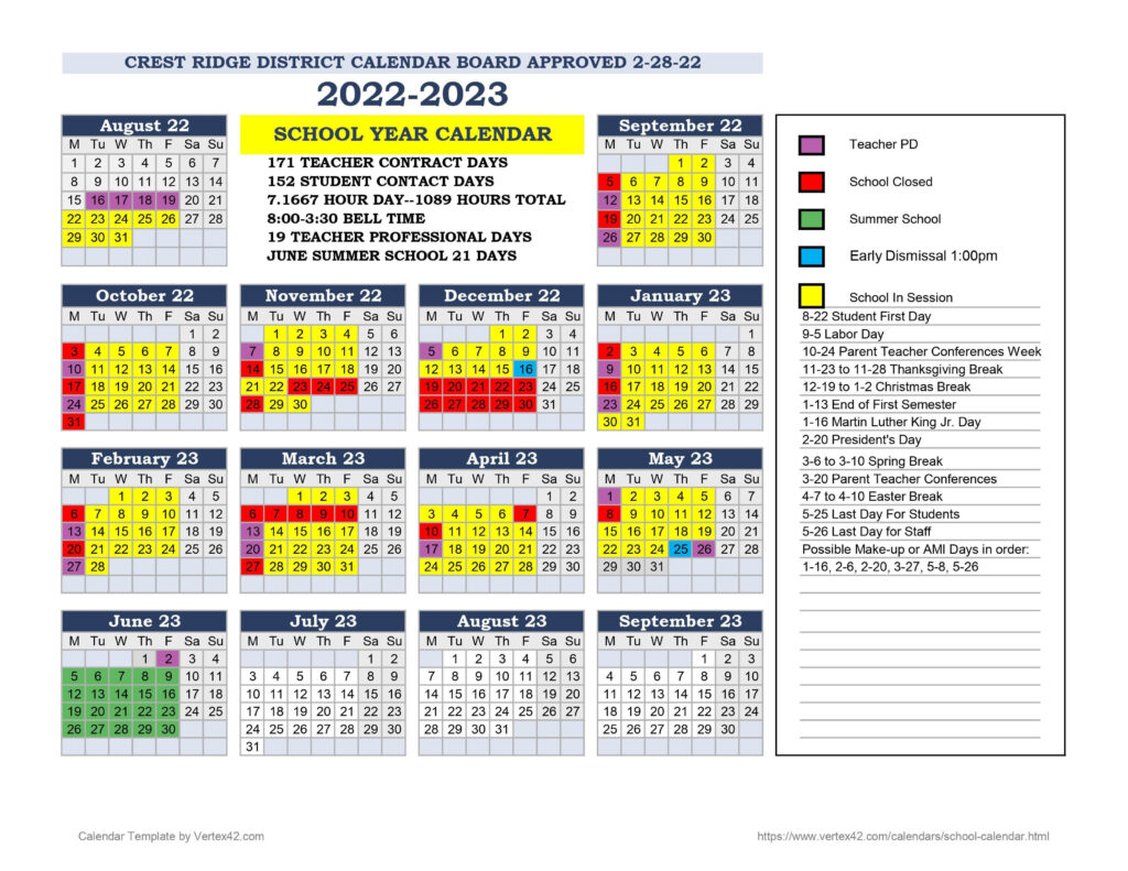 BOARD APPROVES 2022 23 DISTRICT CALENDAR Crest Ridge Schools BOARD APPROVES 2022 23 DISTRICT CALENDAR Crest Ridge Schools