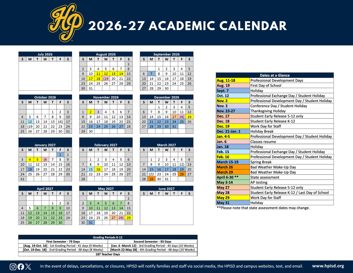 Board Approves 2026 27 HPISD Academic Calendar Highland Park Independent School District