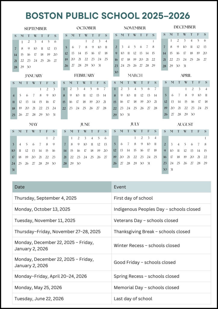 Boston Public School Calendar 2025 2026 Dates 