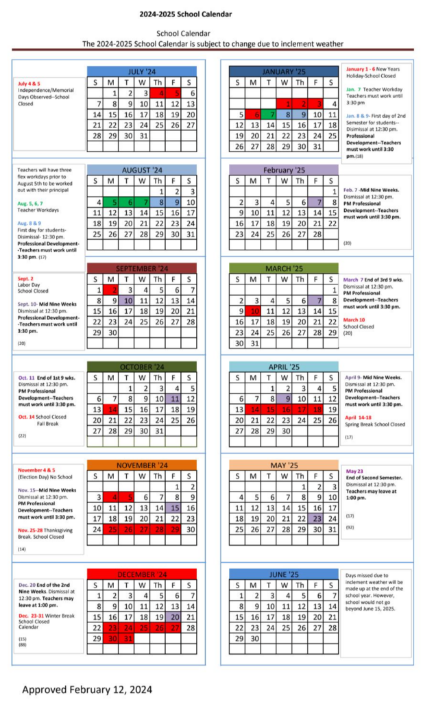 Bulloch Academy Calendar 2024 25 Printable