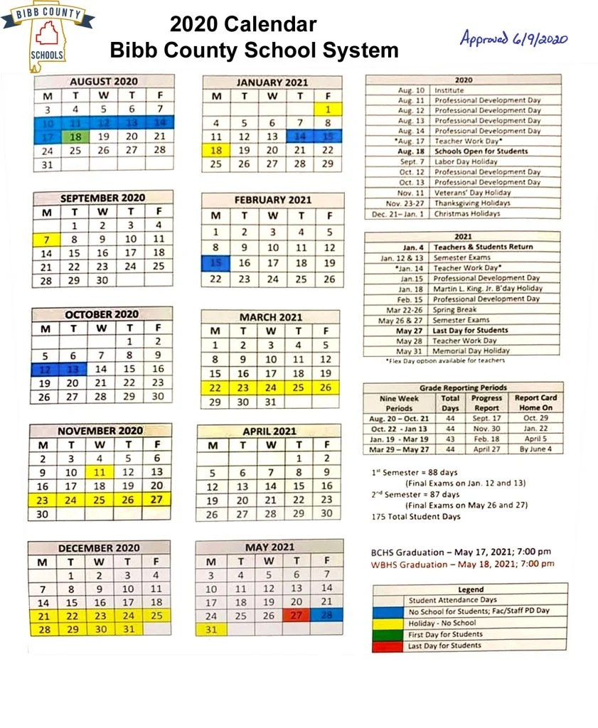 Bulloch Academy Calendar 2024 25 Printable