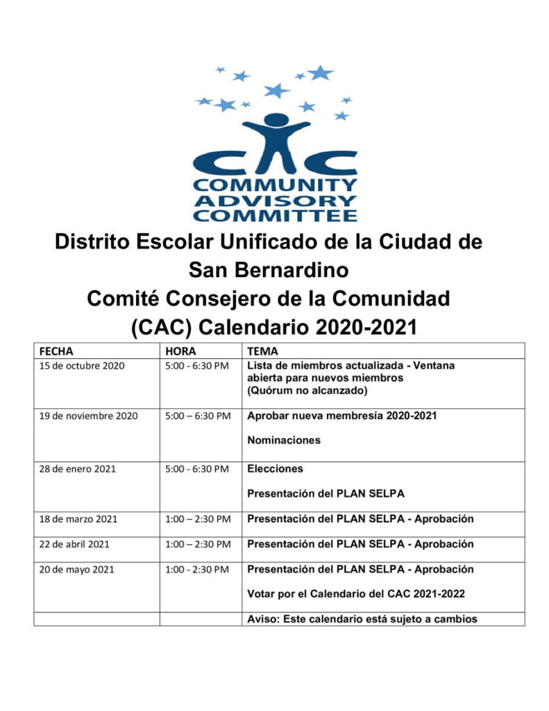 CAC 2020 2021 Calendar