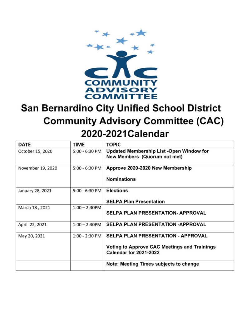 CAC 2020 2021 Calendar