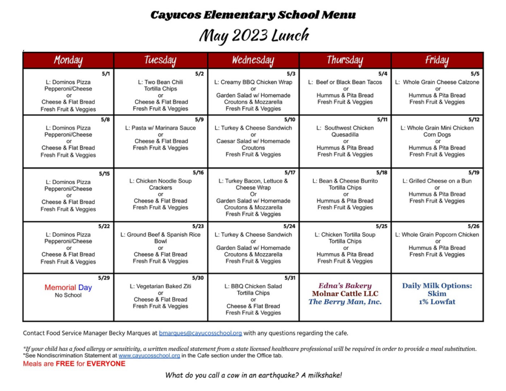 Cafe Admin Services Cayucos Elementary School District