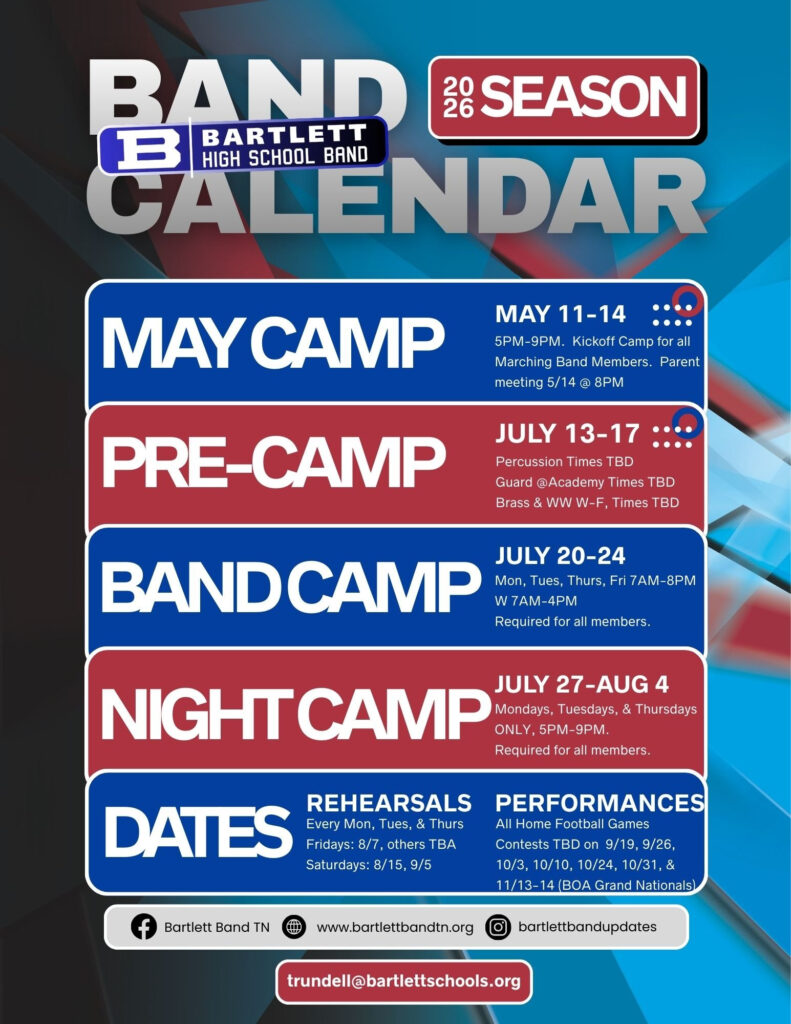 Calendar Bartlett Band High School Band