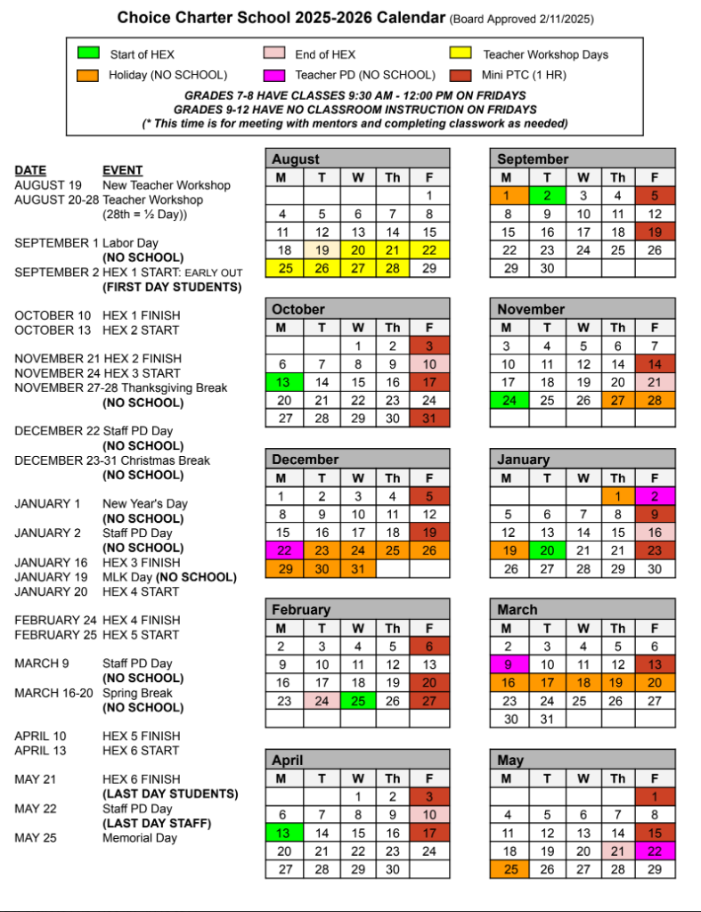 Calendar Choice Charter School