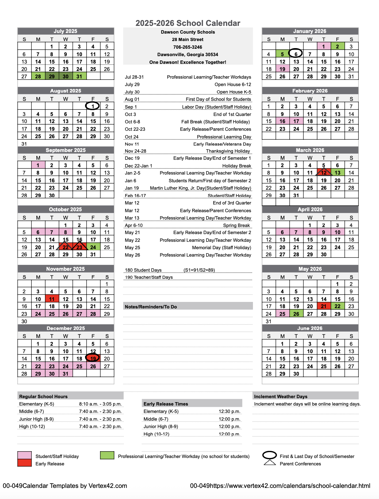 Calendar Dawson County Middle School