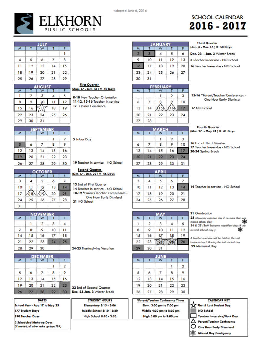 Calendar Elkhorn Public Schools