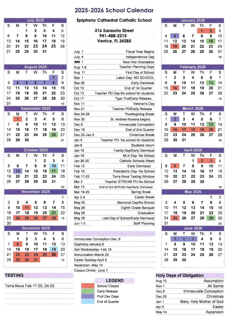 Calendar Epiphany Cathedral School