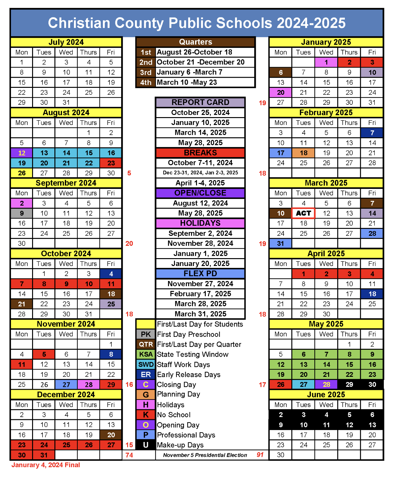 Calendar Freedom Elementary School