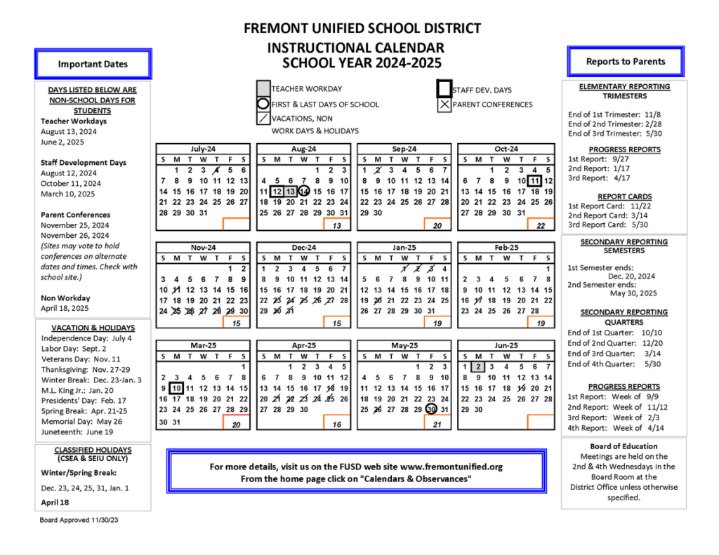 Calendar Fremont Unified
