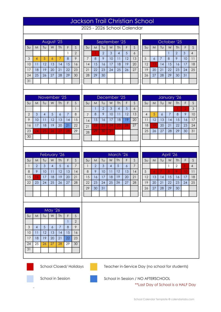 Calendar Jackson Trail Christian School