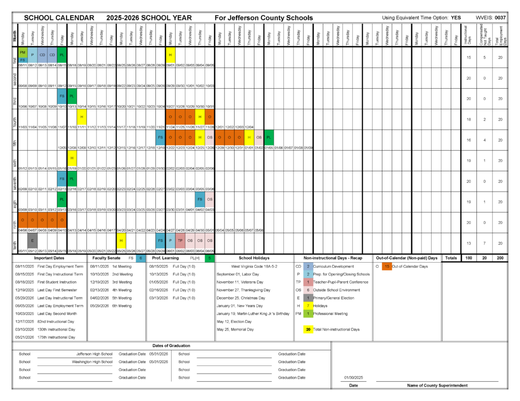 Calendar Jefferson County Schools