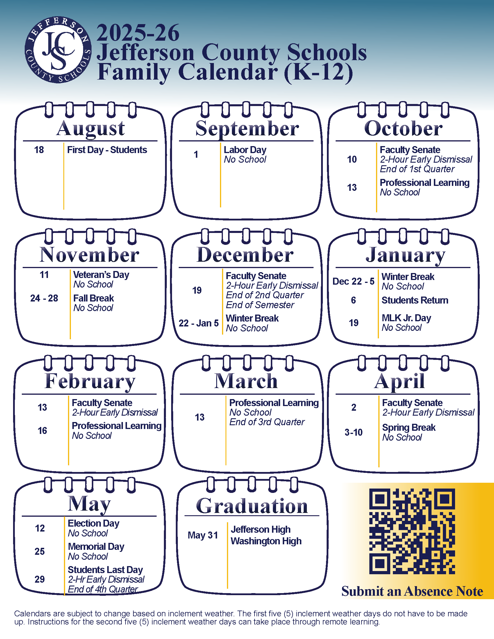 Calendar Jefferson County Schools